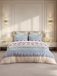 Gardenia Augusta 100% Cotton 300 TC King Bedsheet with 2 Pillow Covers | Blue Digitally Printed