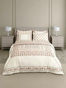 100% Cotton 800 TC King Bedsheet Set, White Digitally Printed, Platinum Pulse Collection, Meenakari Design Prints